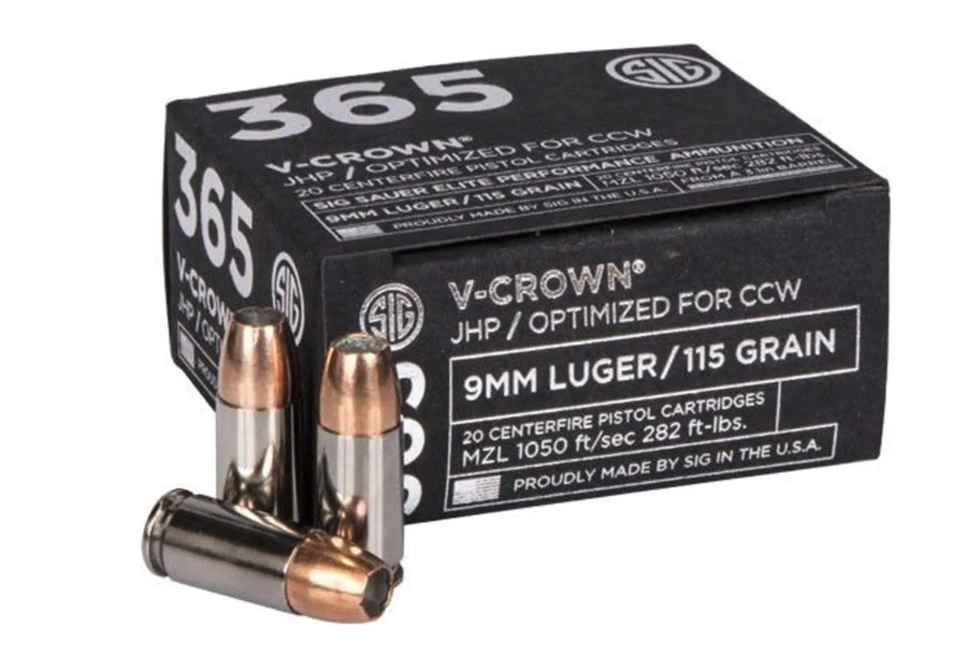 SIG Sauer 365 9mm Ammo 115 Grain Elite V-Crown JHP Ammo Handgun Ammo - 20 Rounds